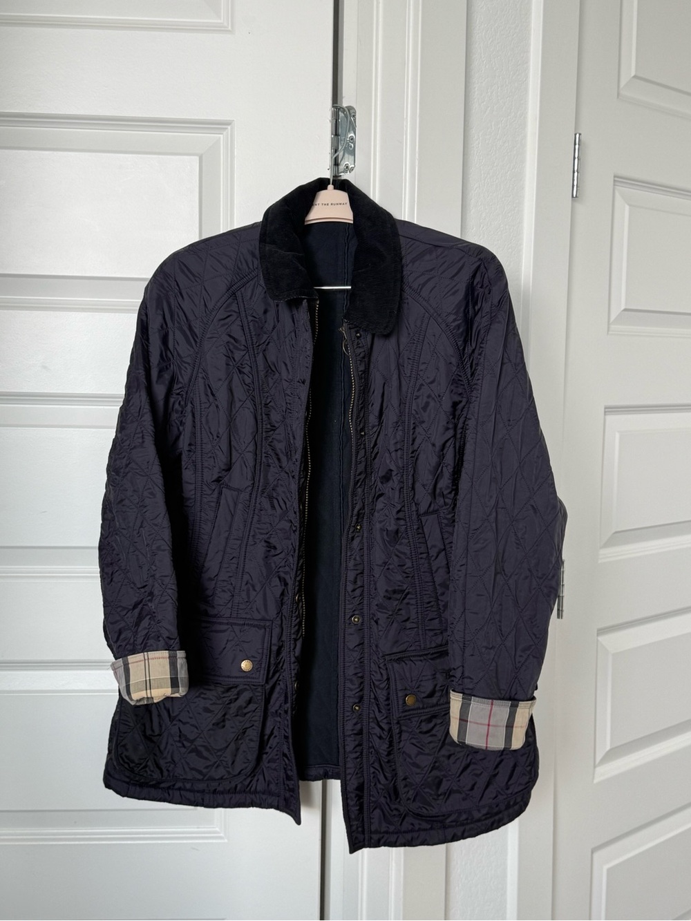 Barbour Black Quilted Jacket with Cord Collar